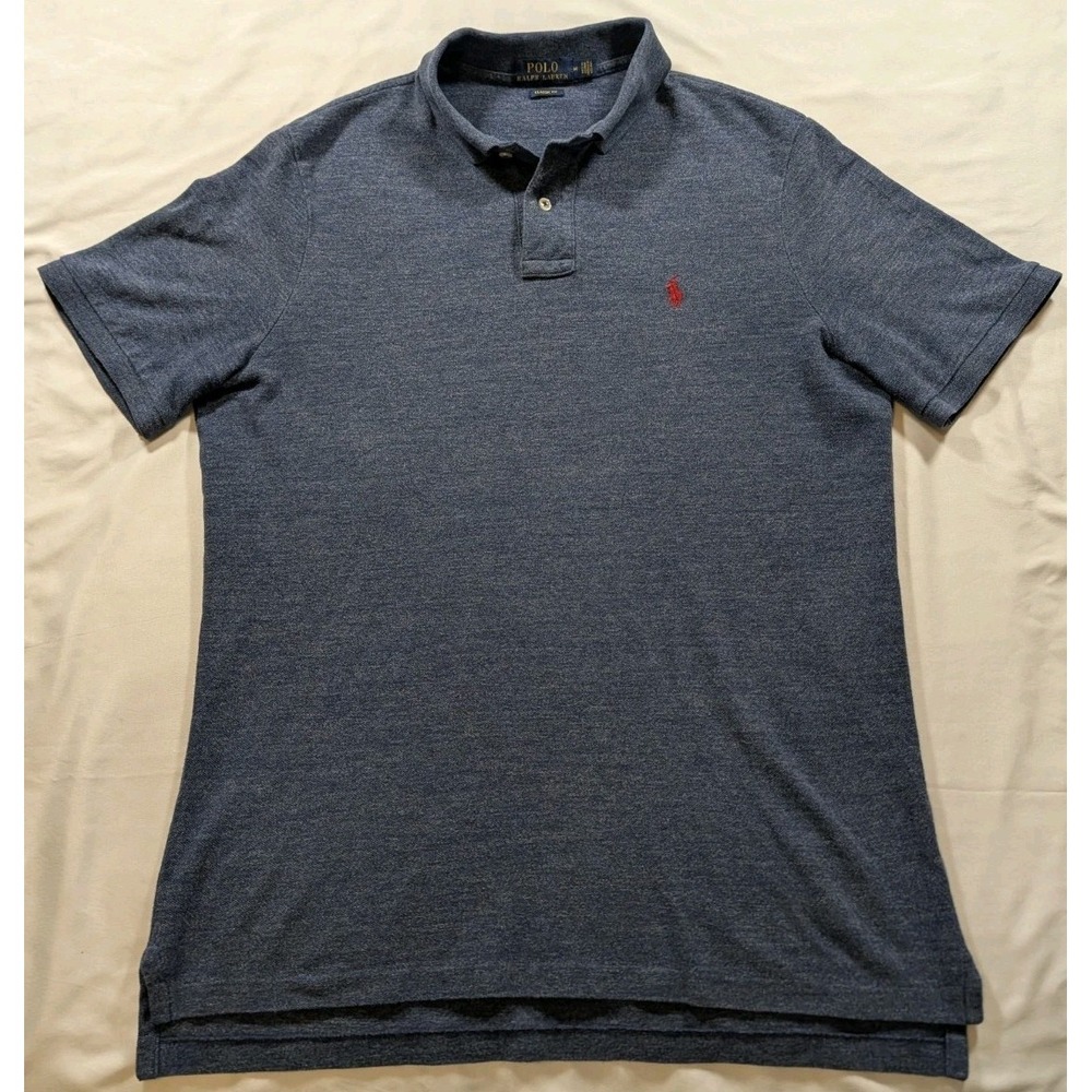 Polo Ralph Lauren Mens Medium Polo Shirt Classic Fit Blue Heather Red Pony